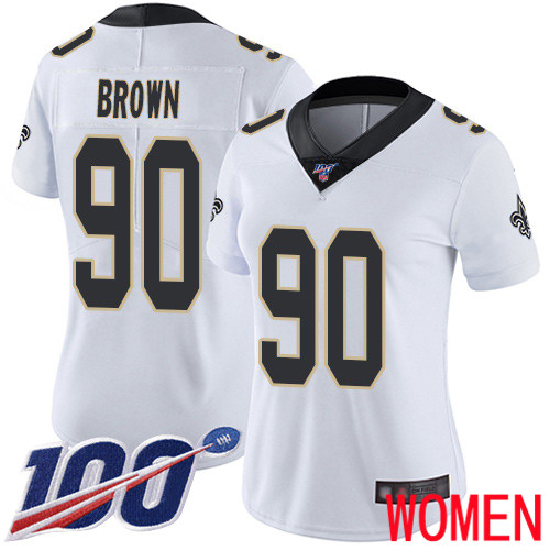 New Orleans Saints Limited White Women Malcom Brown Road Jersey NFL Football #90 100th Season Vapor Untouchable Jersey